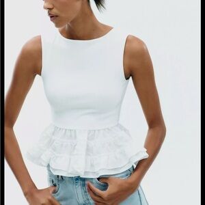 Zara White Peplum Top
